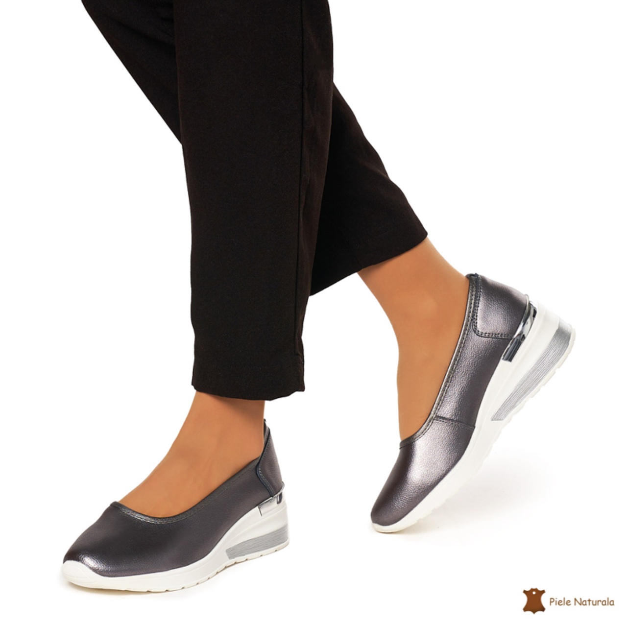 Balerini Dama Piele Naturala slip-on CRL0082 PEWTER