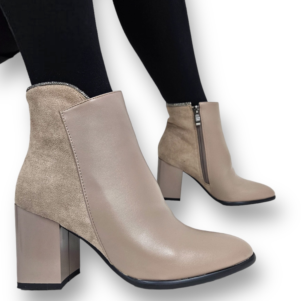 Botine DAMA din PIELE Ecologica cu FERMOAR CRL0925 CULOARE: Khaki