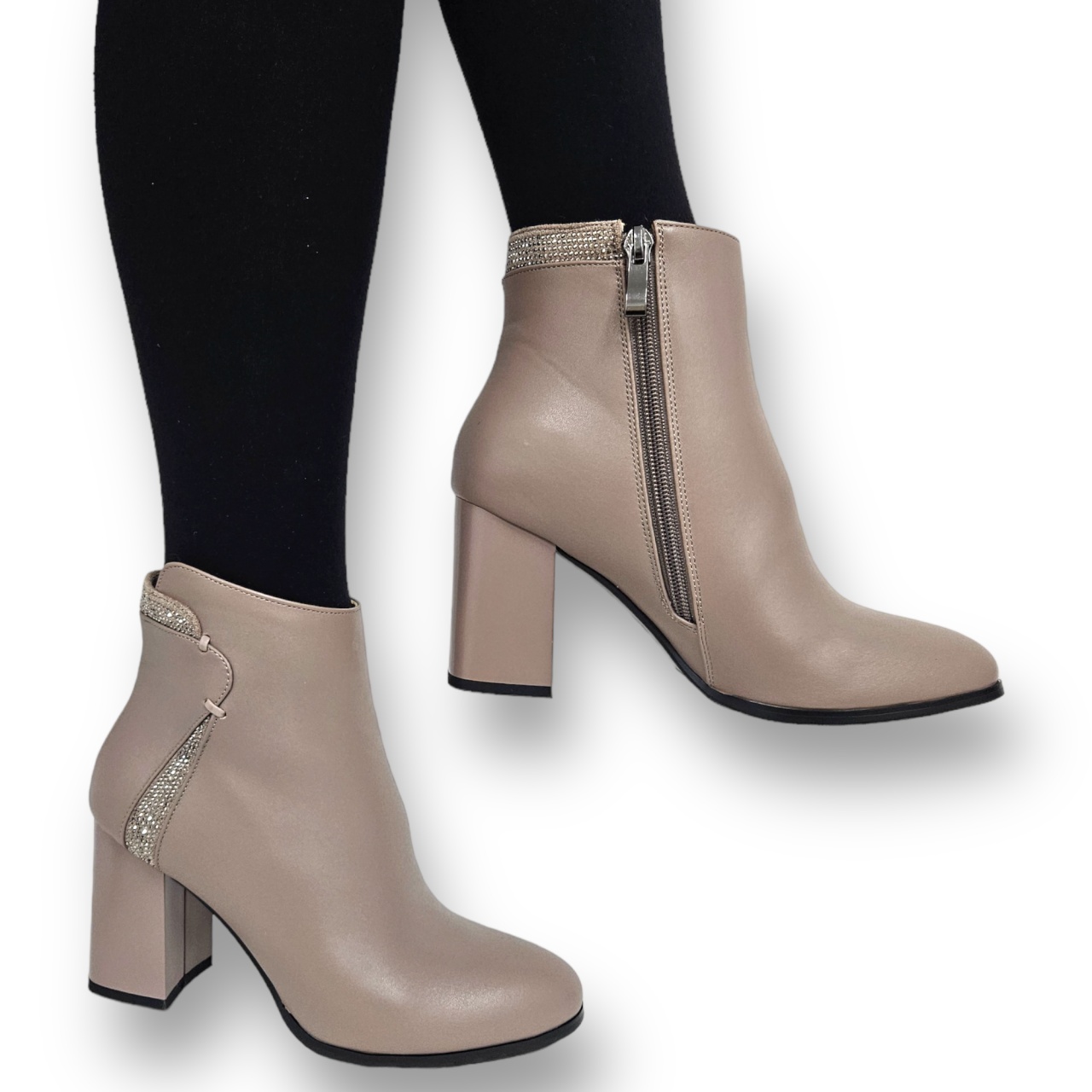 Botine DAMA din PIELE Ecologica cu FERMOAR si Catarama CRL0931 CULOARE: Khaki