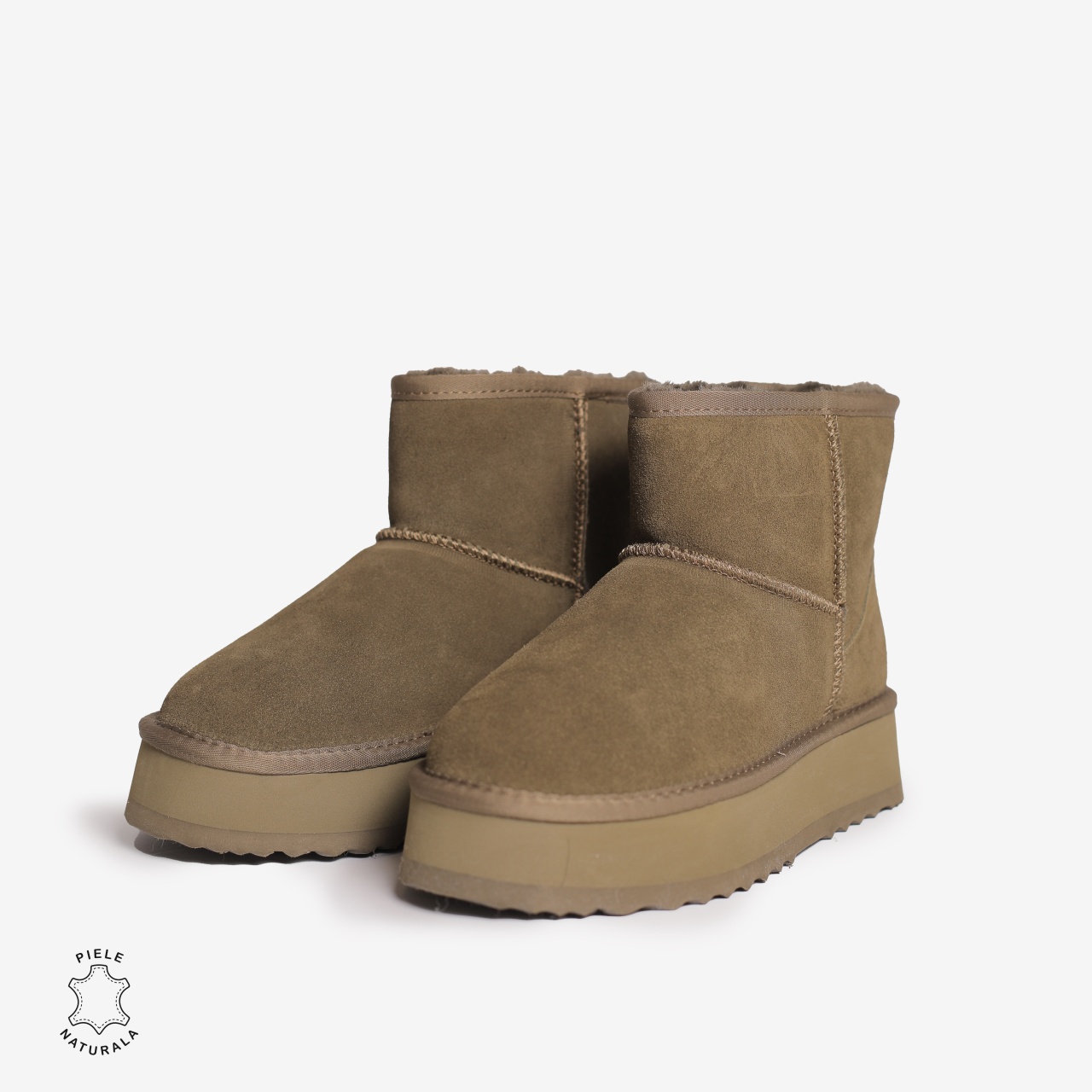 CIZME TIP UG DAMA din PIELE NATURALA INTOARSA CRL0893 CULOARE:OLIVE