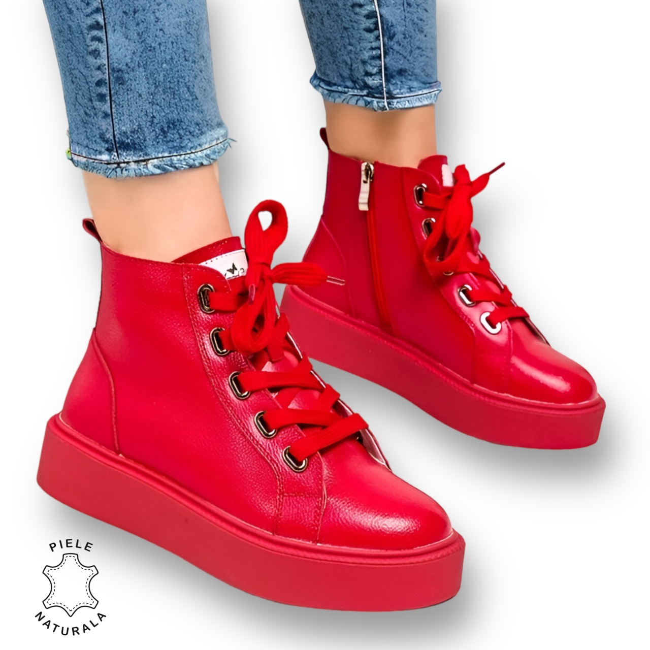 GHETE DAMA din PIELE NATURALA CRL0916 ROSU