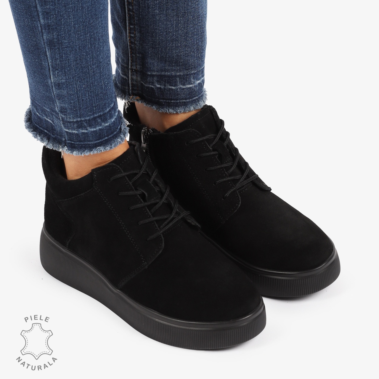 Ghete DAMA din PIELE NATURALA intoarsa CRL0911 NEGRU