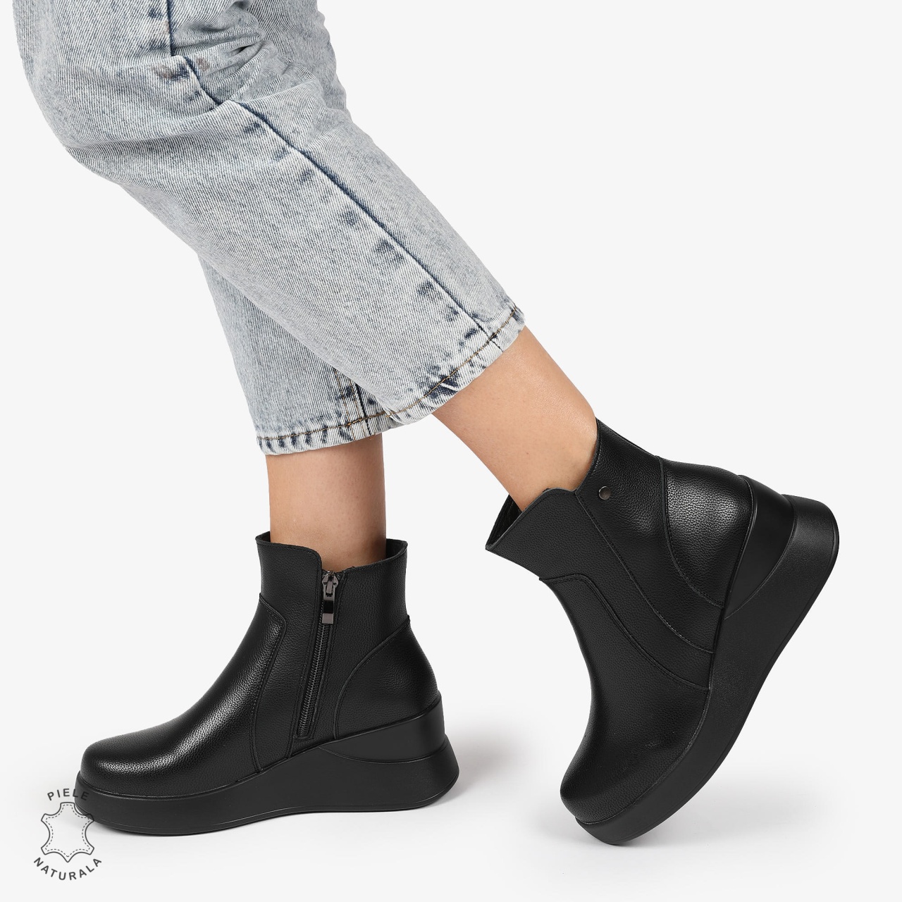 Ghete Dama Piele Naturala cu INCHIDERE FERMOAR CRL1297 NEGRU