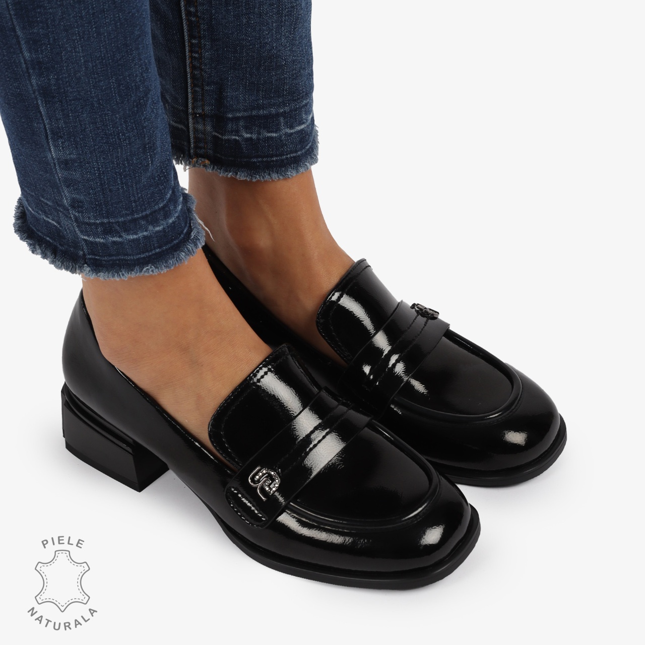 Mocasini Piele naturala Lacuita CU CATARAMA LATERALA CRL1223 NEGRU