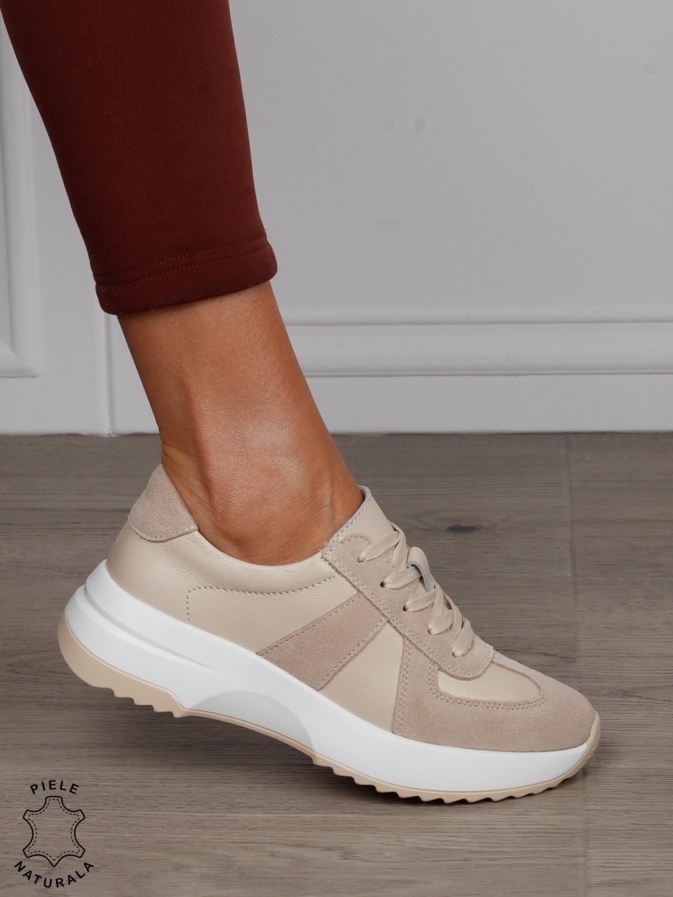 Pantofi Casual damă din piele naturală confortabile CRL1573 BEJ