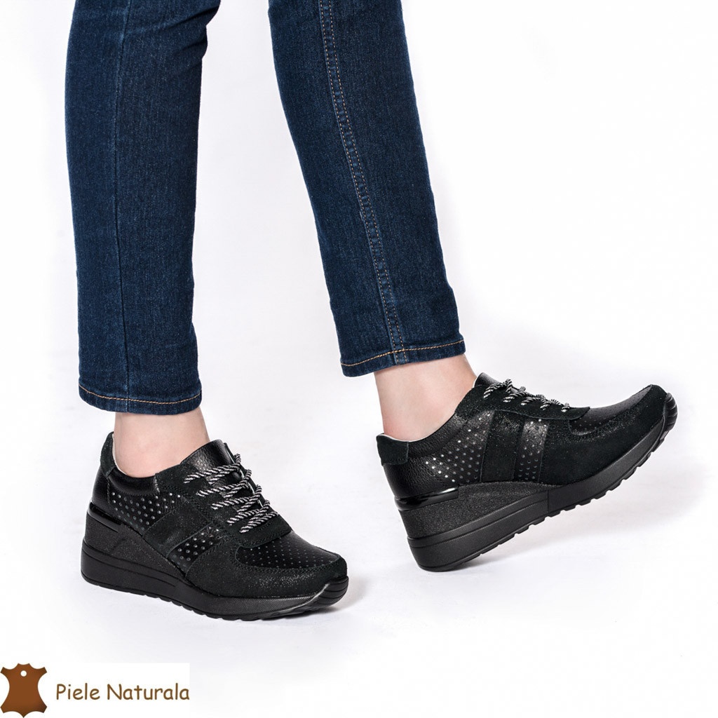 Pantofi Casual Dama din Piele naturală CRL0116 NEGRU
