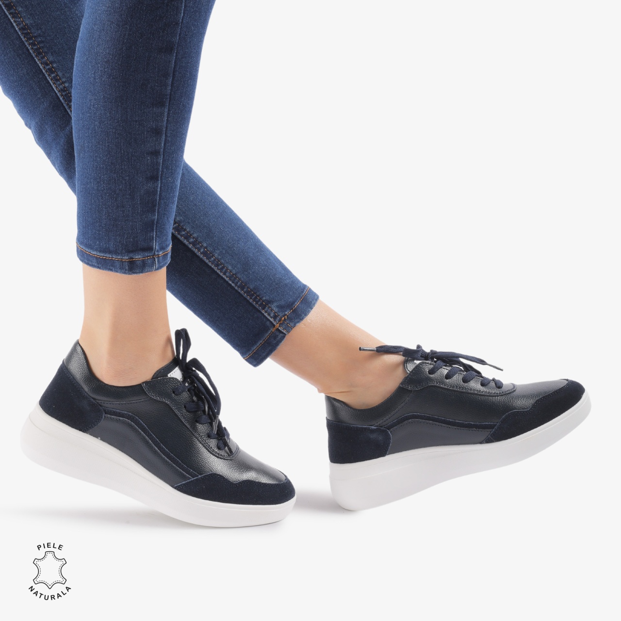 Pantofi Casual dama din Piele Naturala CRL0845 BLEUMARIN