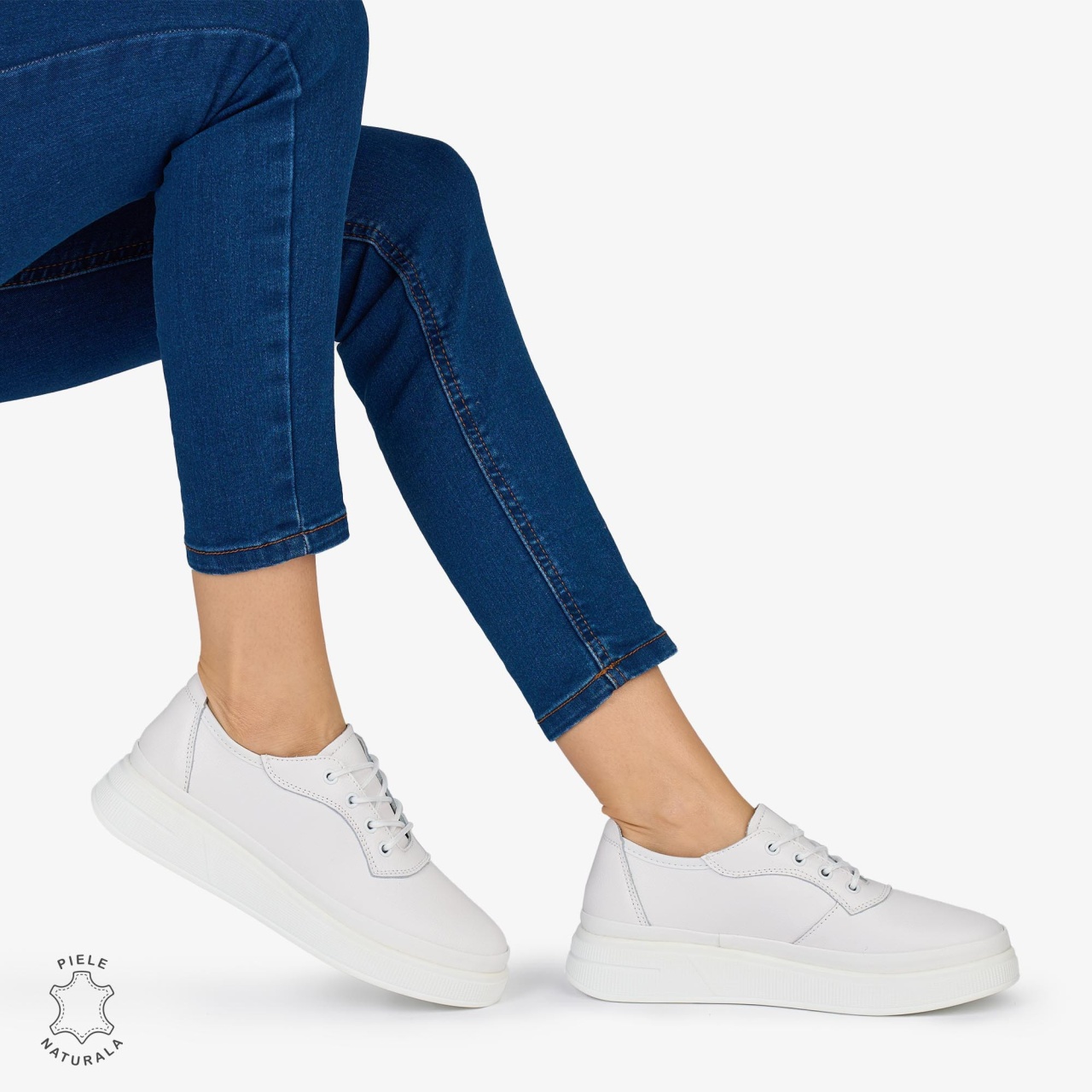 Pantofi Casual DAMA din PIELE Naturala CRL0942 CULOARE: ALB