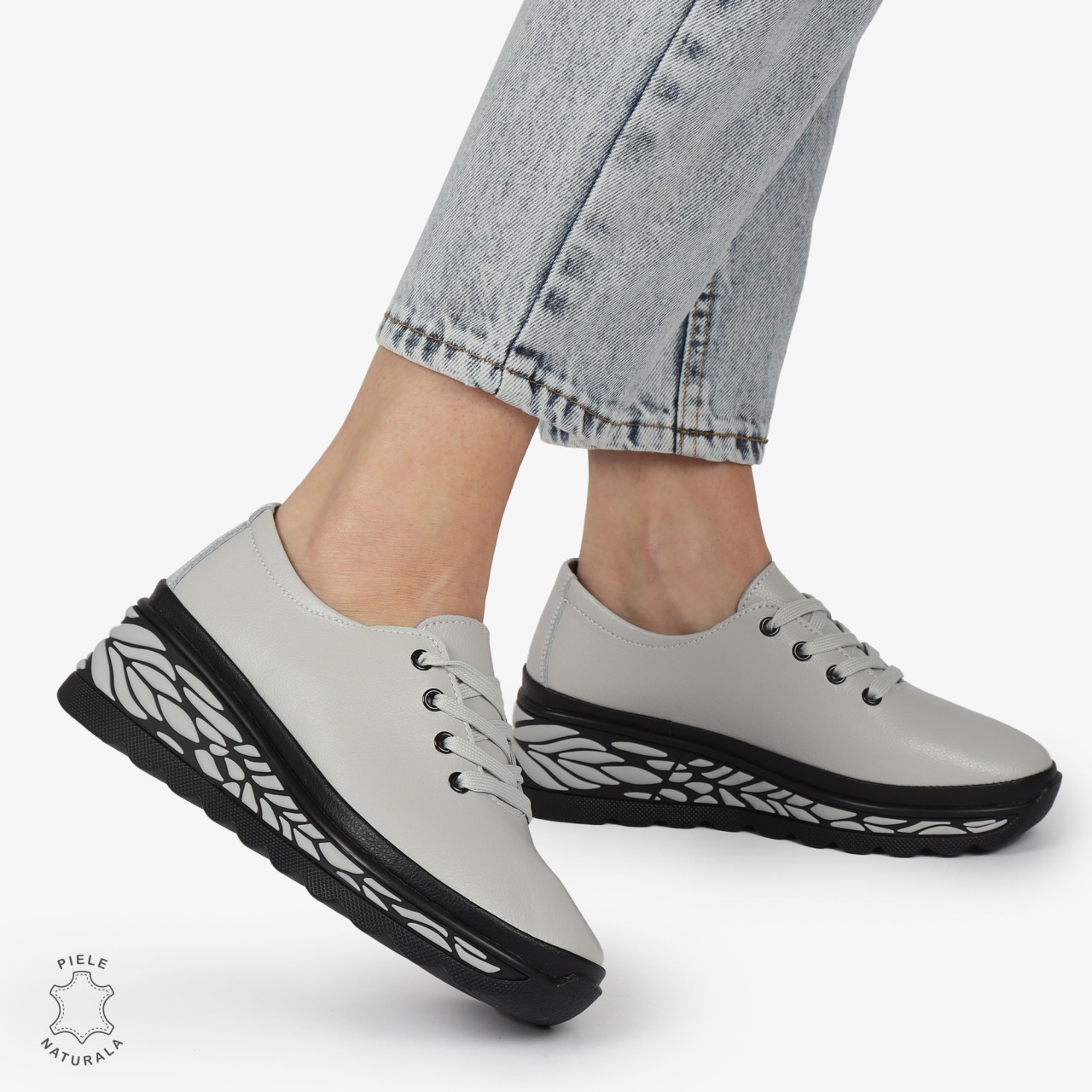 Pantofi Casual dama din Piele naturala CU DESIGN PE TALPA SIRET CRL1345 GRI