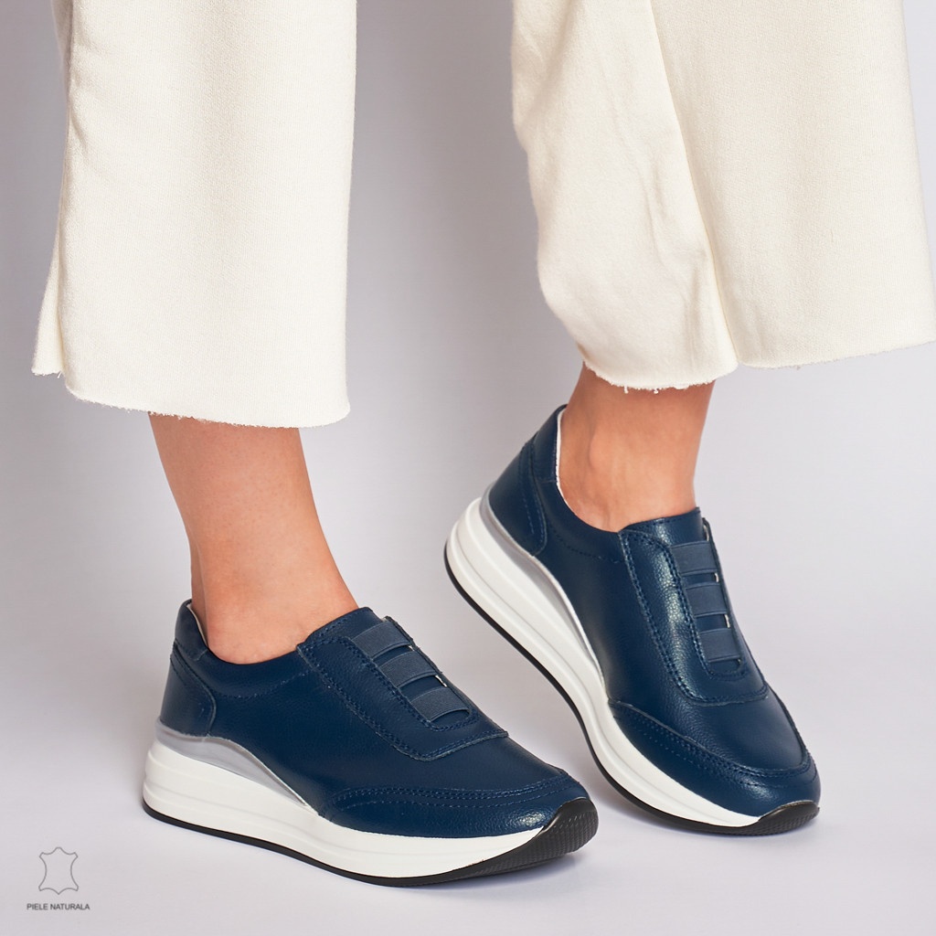 Pantofi Casual dama din Piele naturala CU INCHIDERE ELASTIC CRL1233 BLEUMARIN