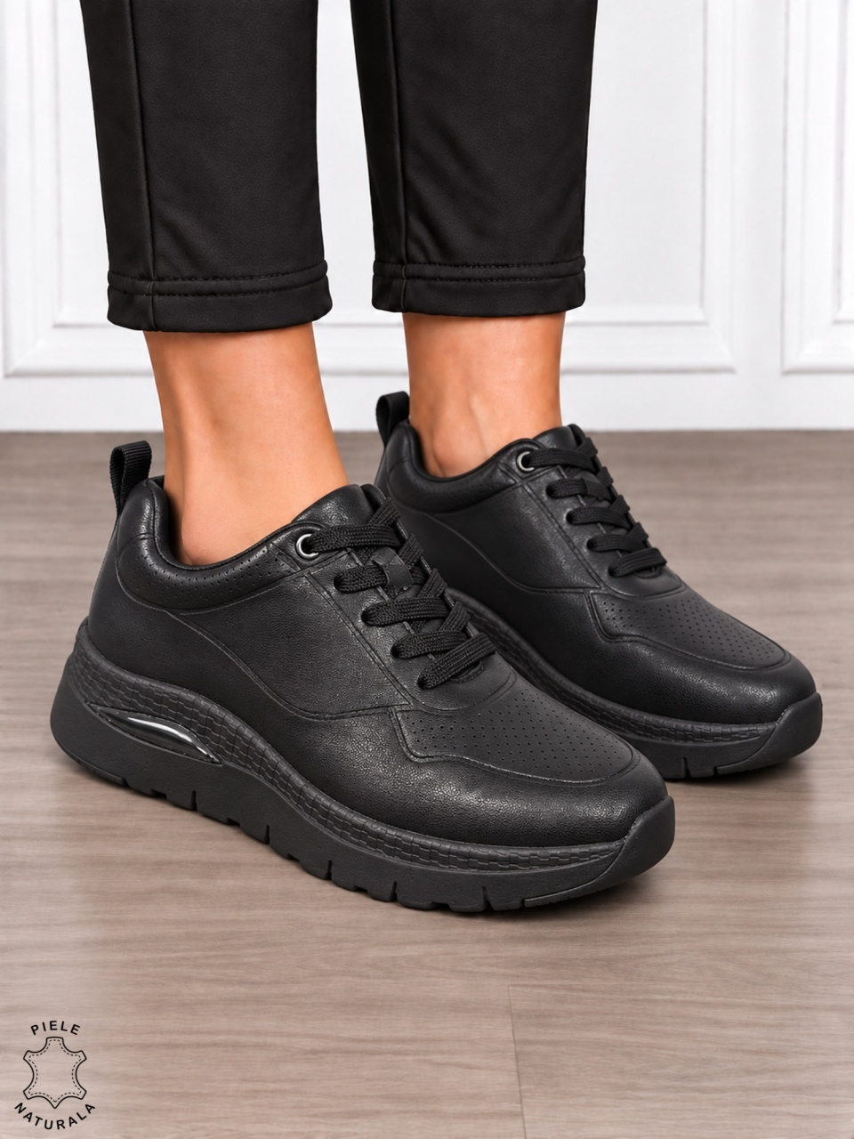 Pantofi casual damă din piele naturală cu stil versatil CRL1916 NEGRU