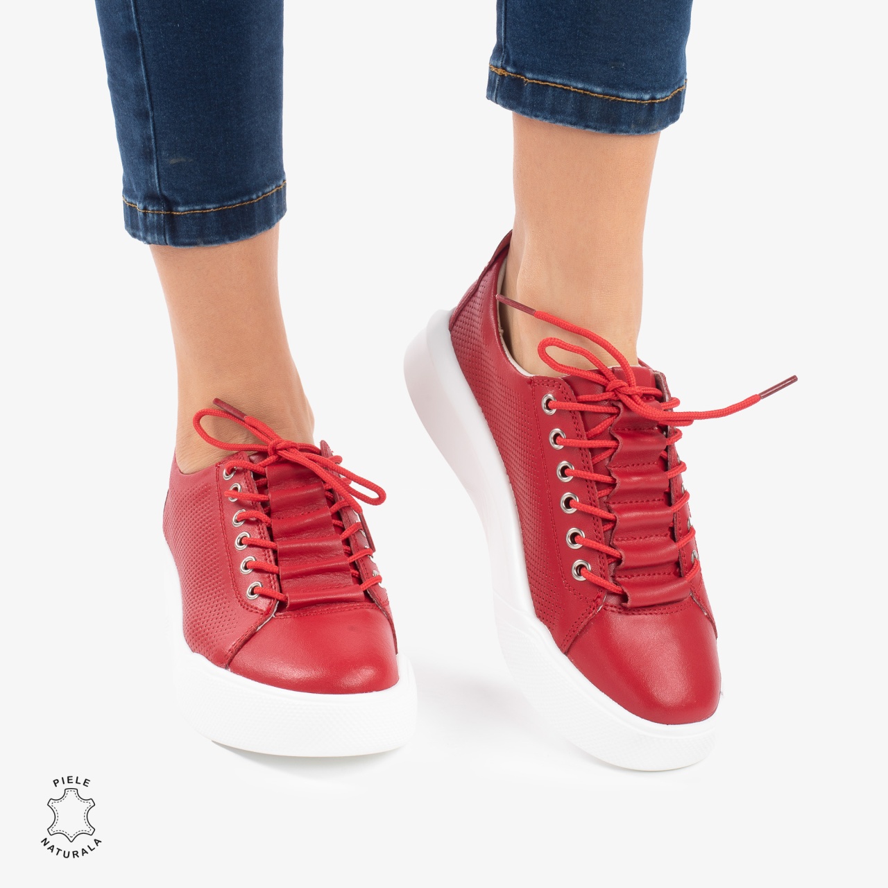 Pantofi Casual de dama din Piele Naturala CRL0572 Rosu