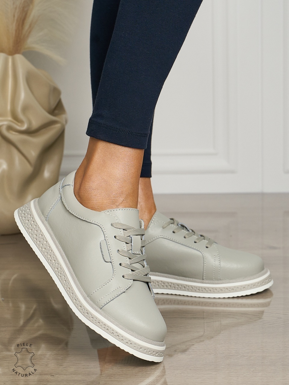 Pantofi casual piele naturala CU TALPA GROASA CRL1513 Gri