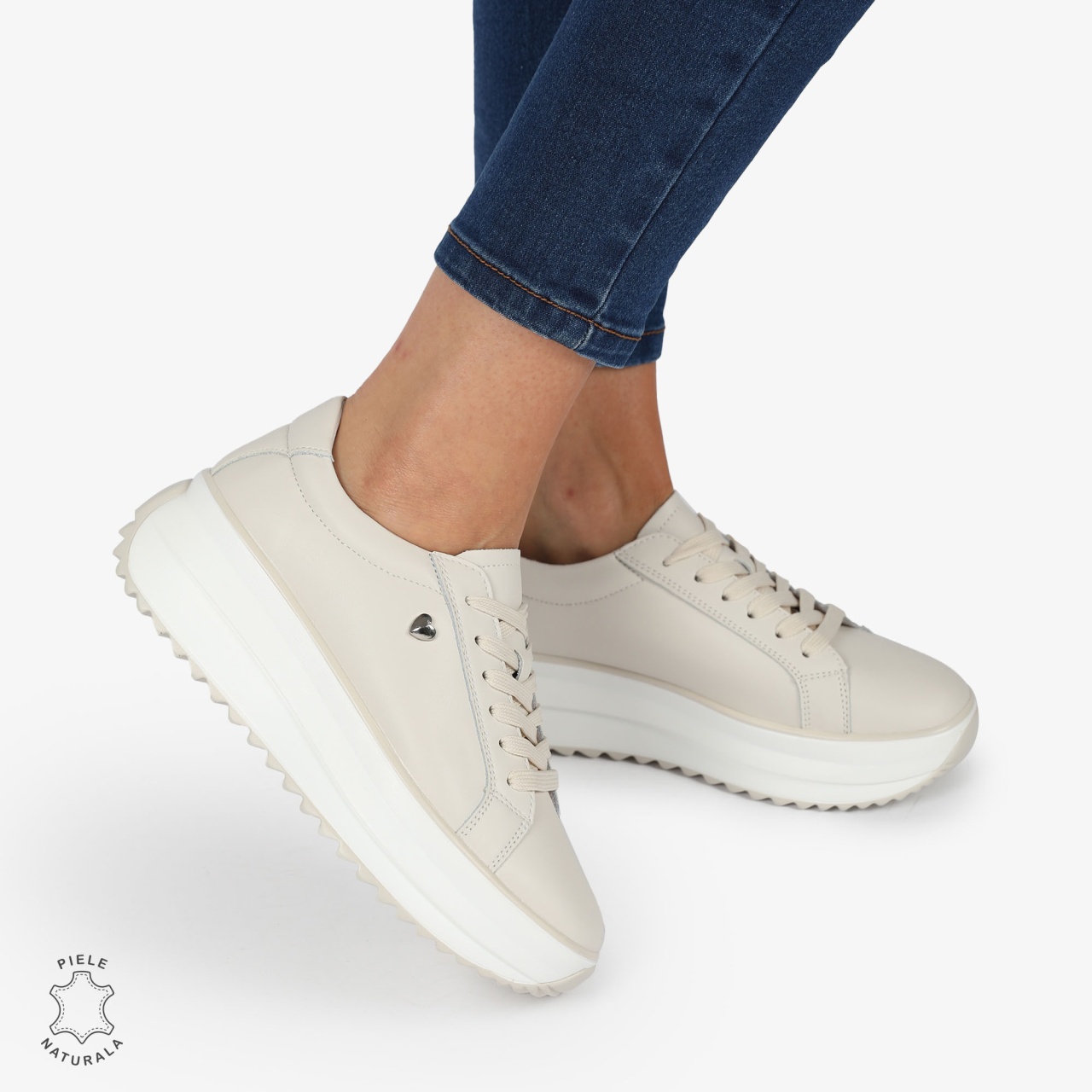 Pantofi CASUAL PIELE NATURALA cu talpa inalta CRL1275 Bej