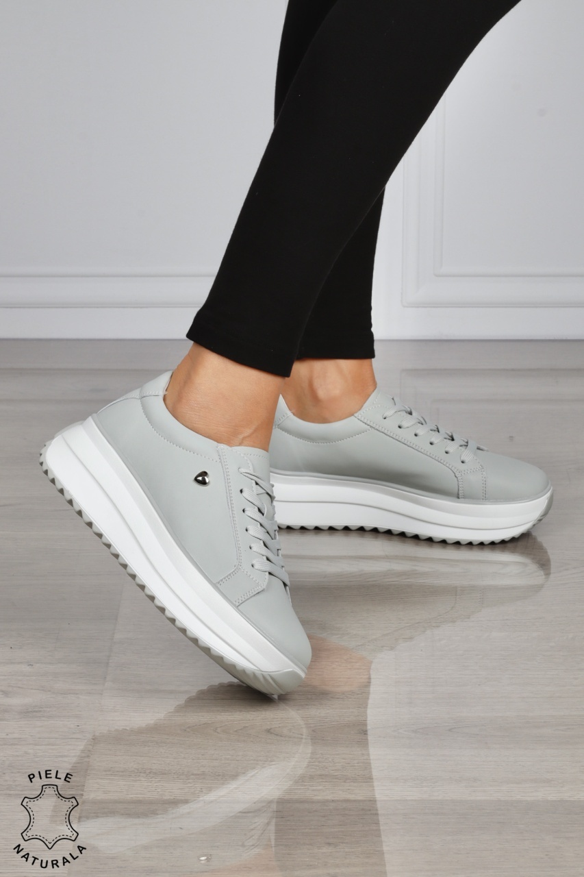 Pantofi CASUAL PIELE NATURALA cu talpa inalta CRL1275 GRI