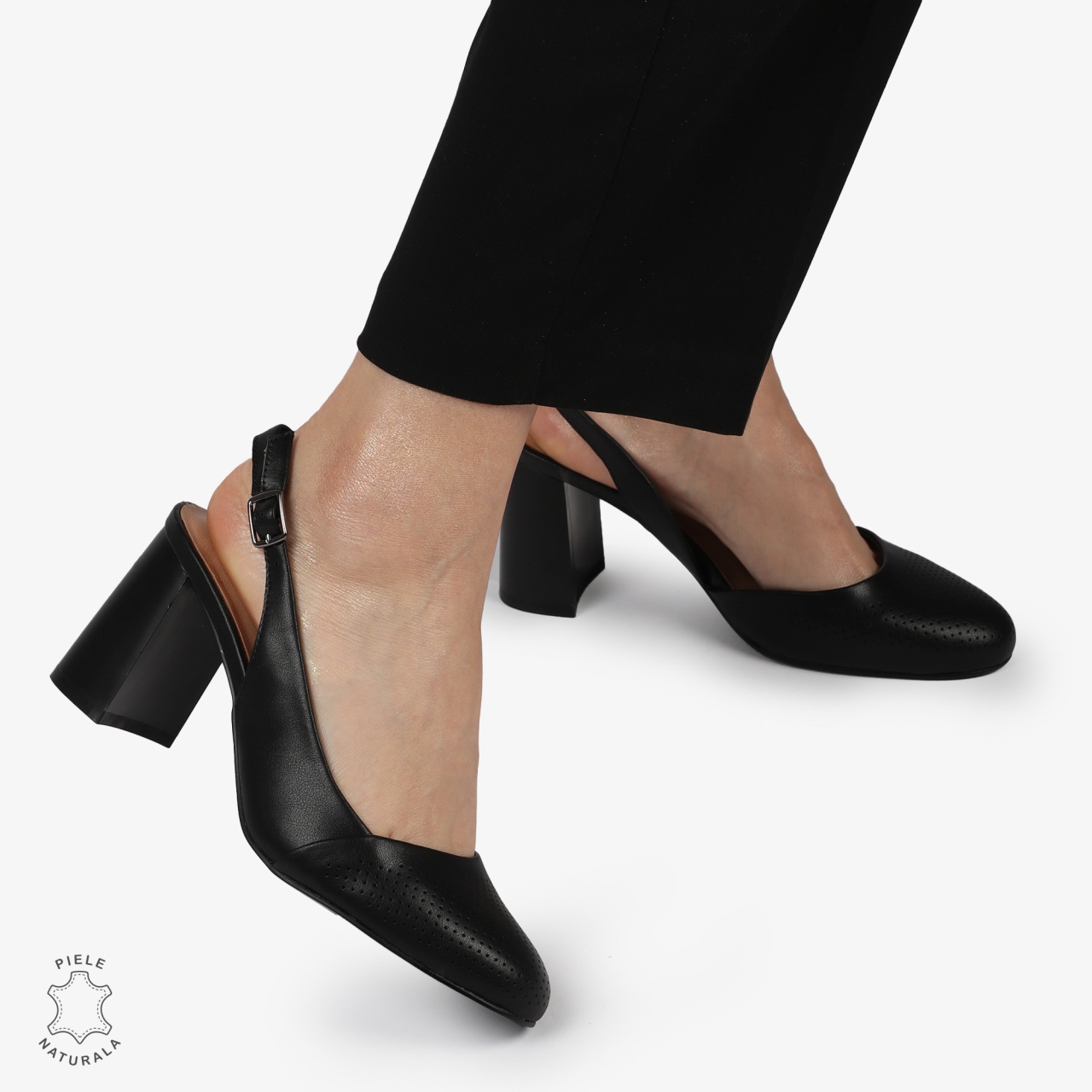 PANTOFI ELEGANTI DIN PIELE NATURALA CU VARF ROTUND CRL01388 NEGRU