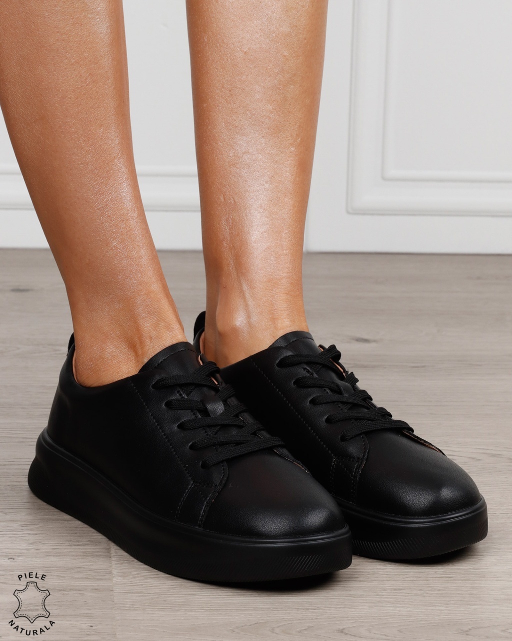 Pantofi sport damă din piele naturală cu design clasic CRL1866 NEGRU