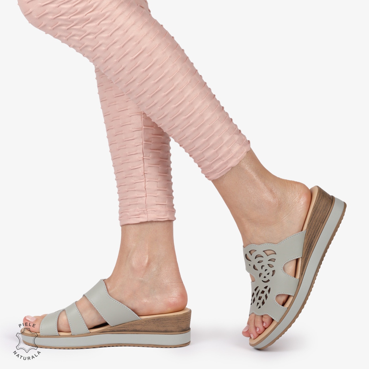 PAPUCI DAMA DIN PIELE NATURALA IMPRIMEU DECORATIV CRL1429 BARILLA