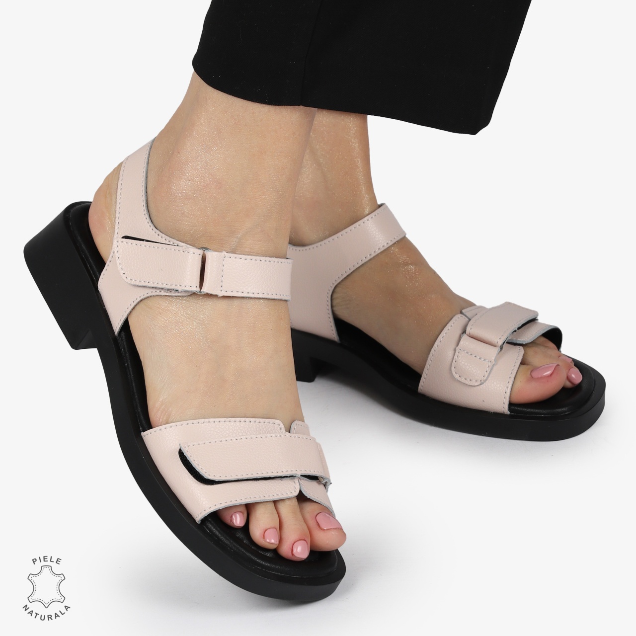 SANDALE Dama Piele Naturala CU INCHIDERE VELCRO CONFORTABILE CRL1373 ROZ