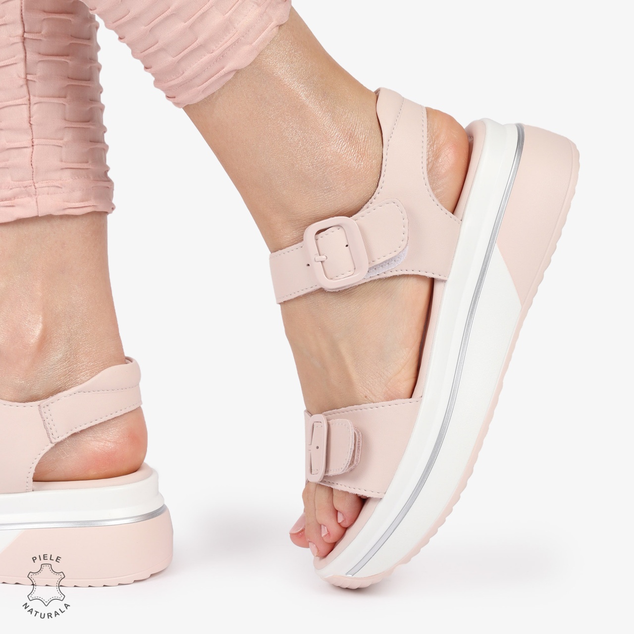 SAndale DAMA SPORT DIN PIELE NATURALA CU INCHIDERE CATARAMA CRL1412 ROZ