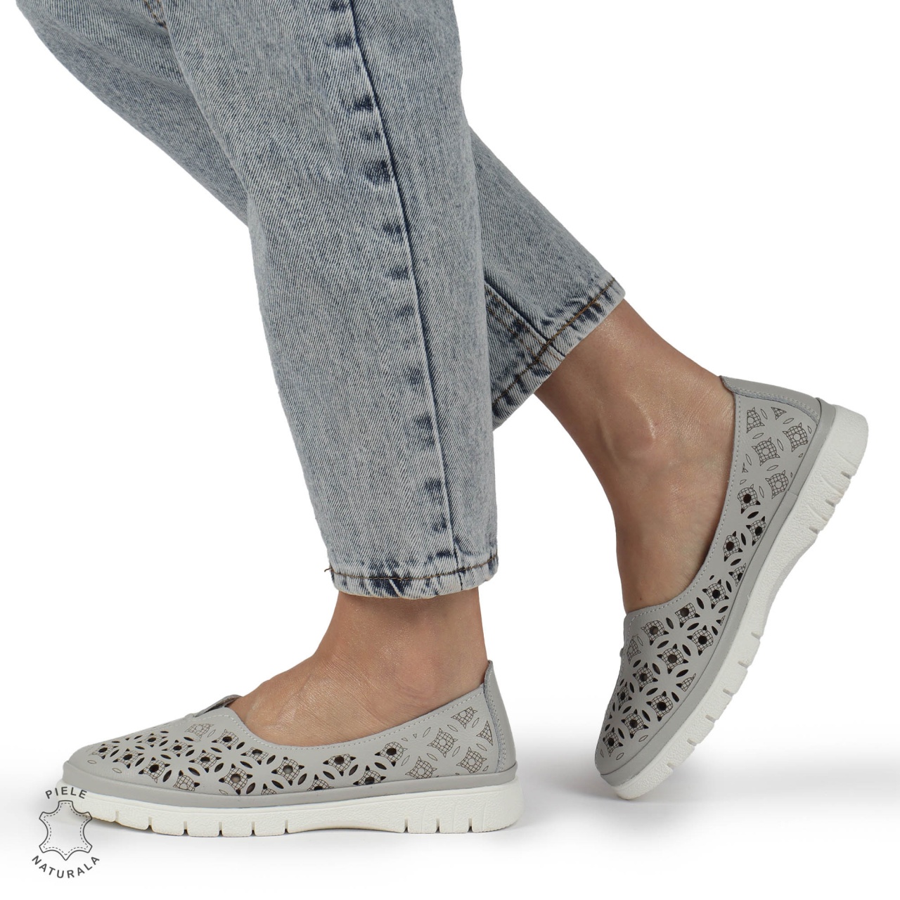 BALERINI dama din Piele naturala PERFORATA SLIP-ON CRL1360 GRI