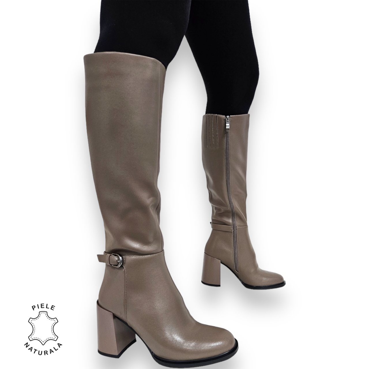 CIZME DAMA din PIELE NATURALA cu FERMOAR CRL0923 CULOARE: Khaki