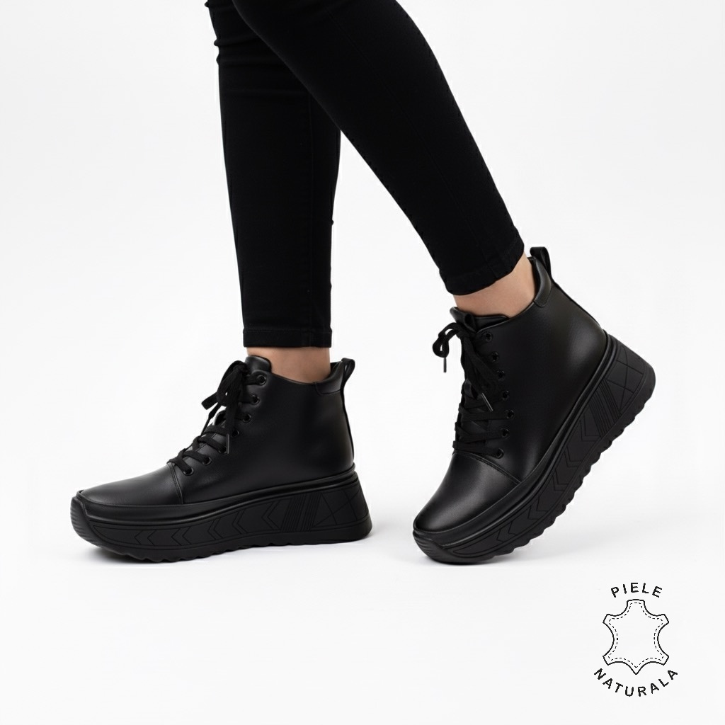 GHETE DAMA din PIELE Naturala cu inchidere siret CRL1535 NEGRU