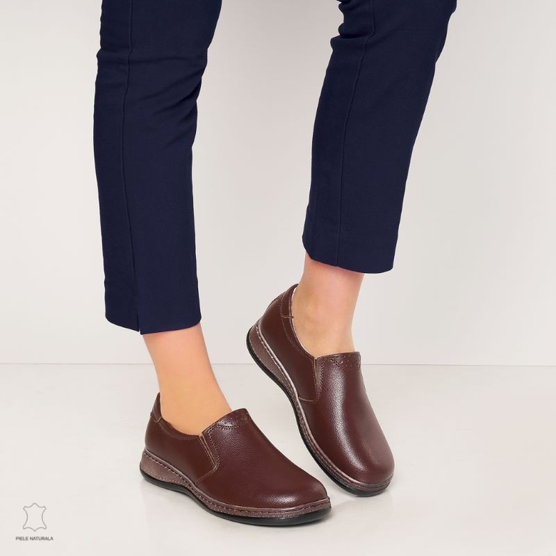 Mocasini dama din piele naturala cu talpa plata CRL0014 MARO