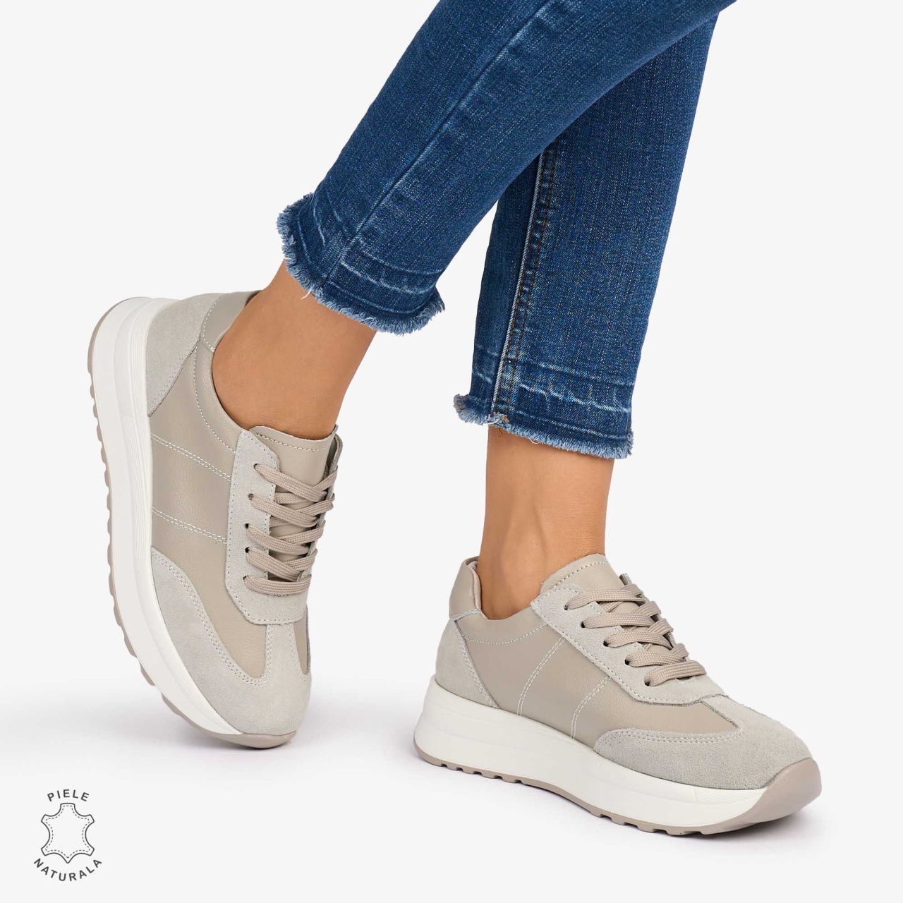 Pantofi Casual dama din Piele Naturala Combinata cu Piele intoarsa CRL1071 CULOARE:GRI