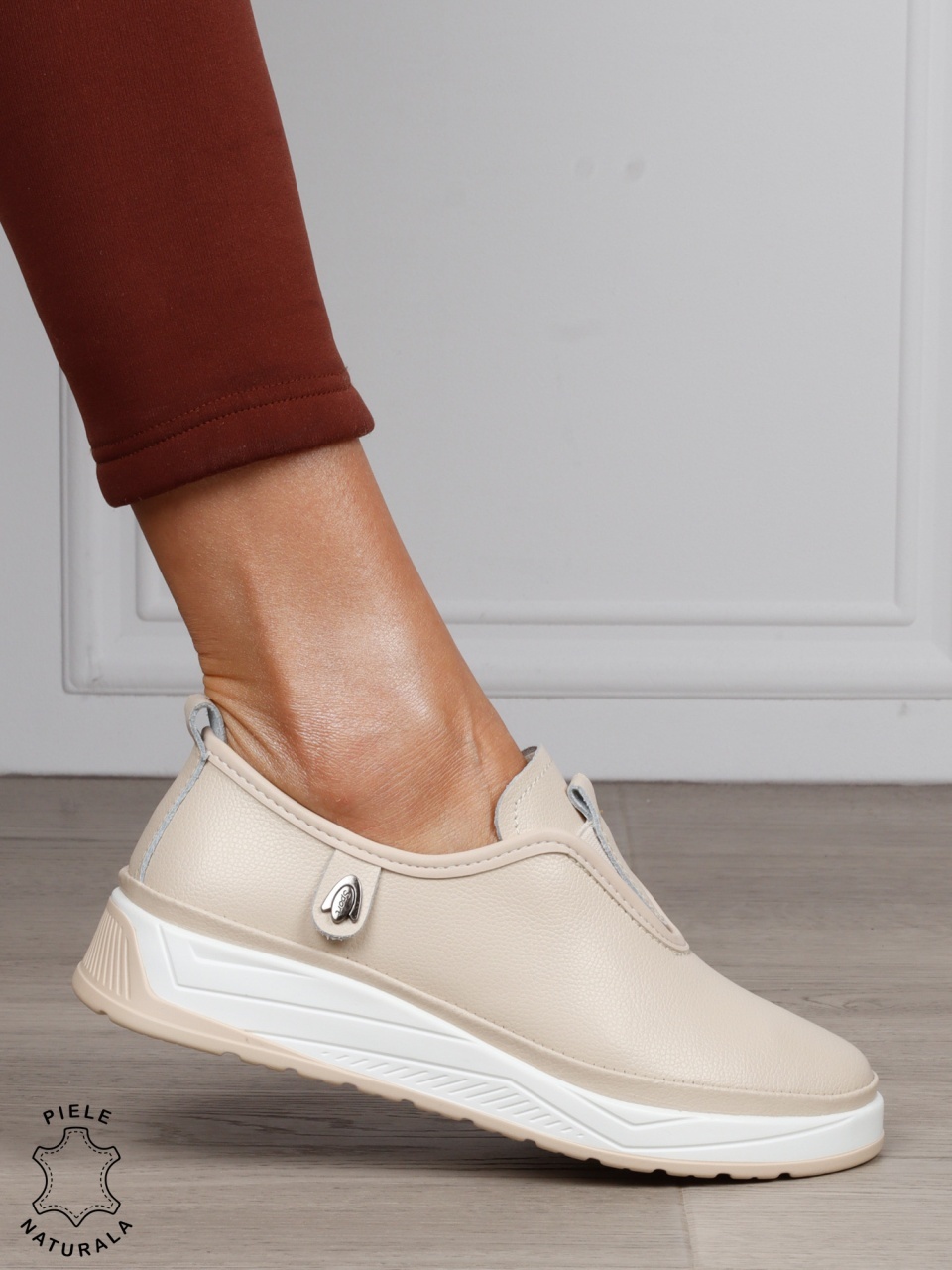 Pantofi Casual dama din Piele naturala CONFORTABILI SLIP-ON CRL1336 BEJ