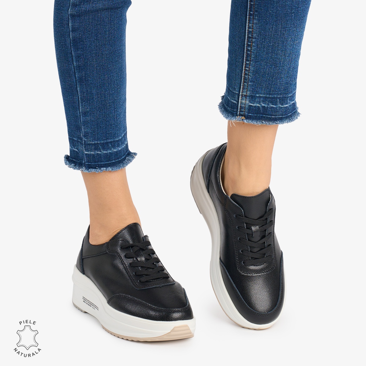 Pantofi casual dama din Piele naturală CRL0058 Negru cu ALB