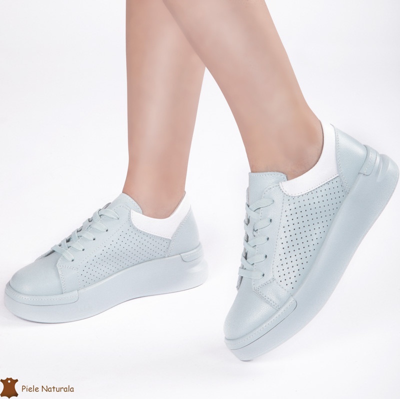 Pantofi Casual Dama din Piele naturală CRL0117 ALBASTRU
