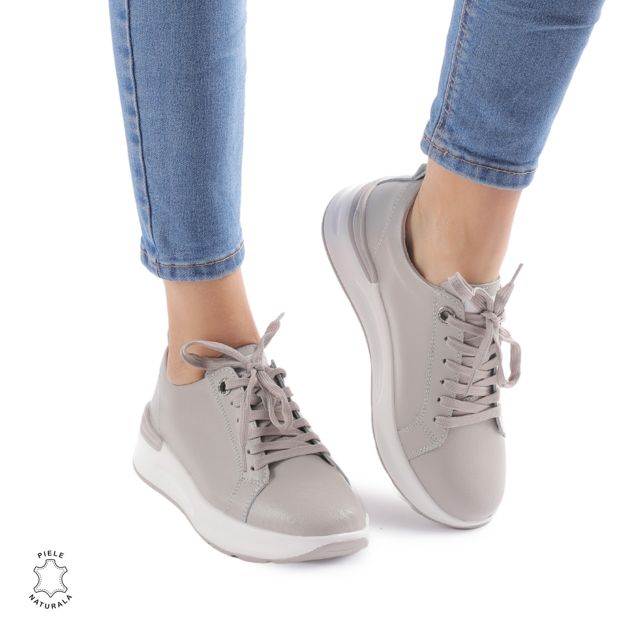 Pantofi Casual dama din Piele Naturala CRL0846 GRI