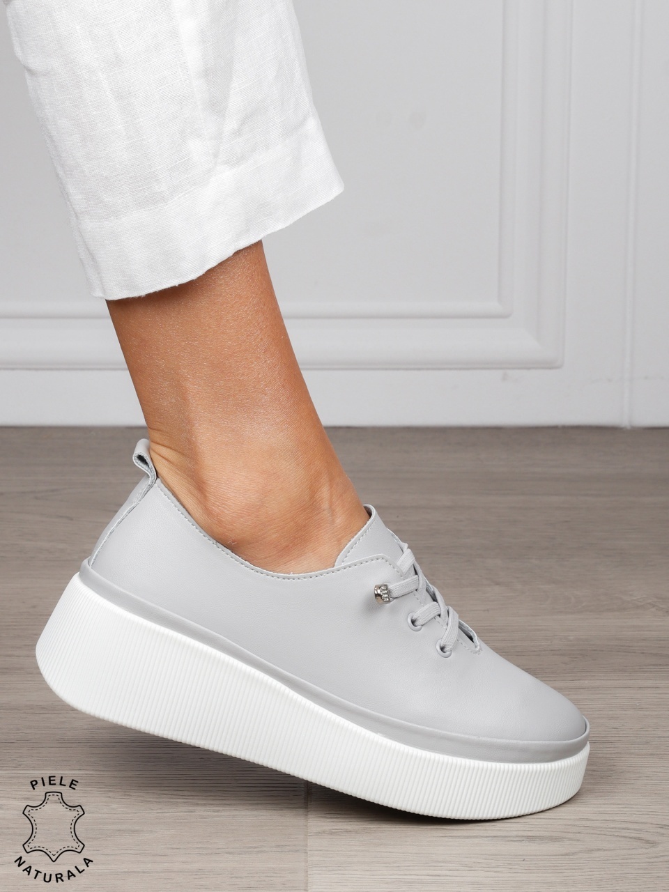 Pantofi Casual dama din Piele Naturala CRL1543 GRI