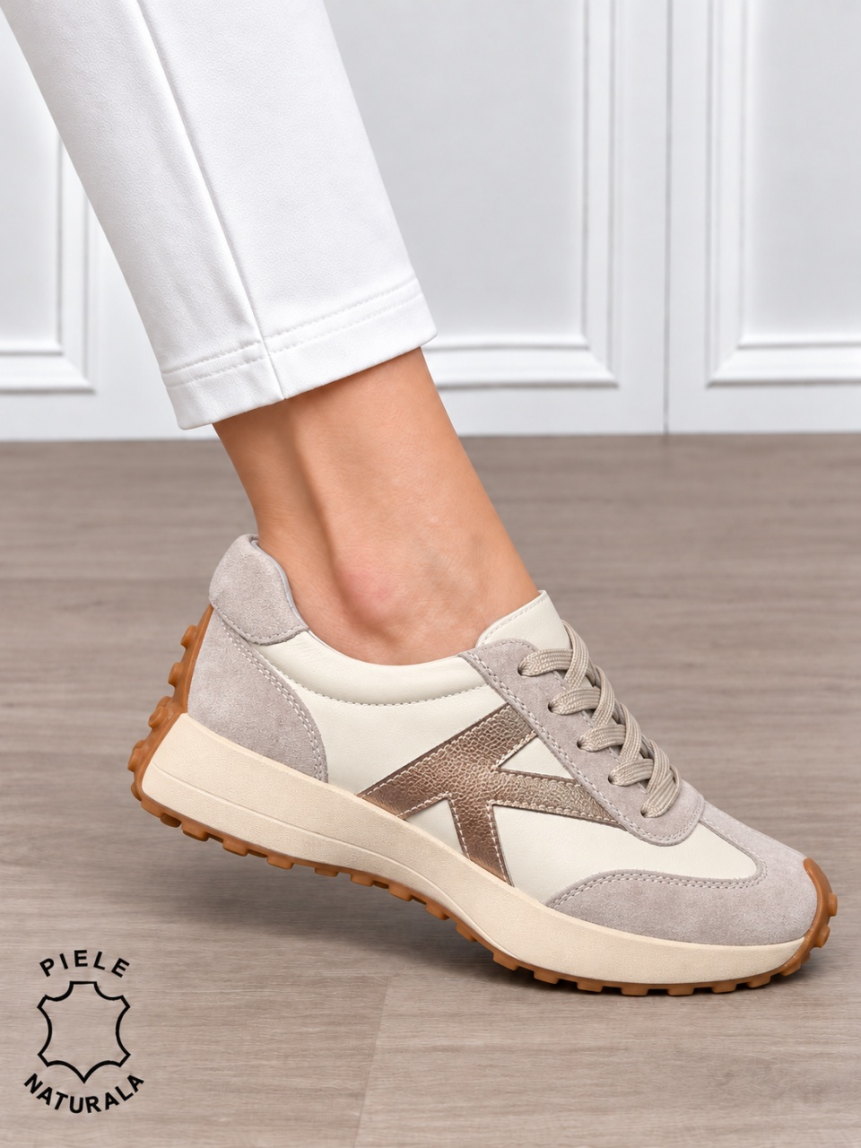 Pantofi Casual dama din Piele Naturala cu model special CRL1551 GRI