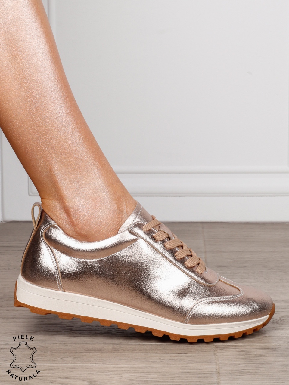 Pantofi Casual Damă din Piele Naturală cu Șiret și Talpă Comfort CRL1302 ROSE/GOLD