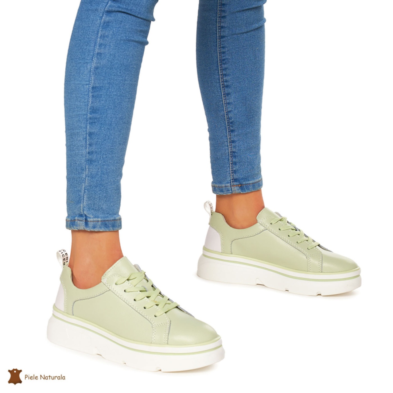 Pantofi Casual dama din Piele naturala cu talpa groasa CRL0054 VERDE