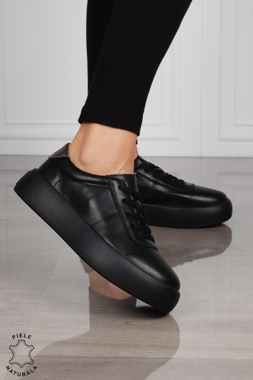 Pantofi Casual DAMA din PIELE Naturala cu talpa inalta plata CRL1518 NEGRU