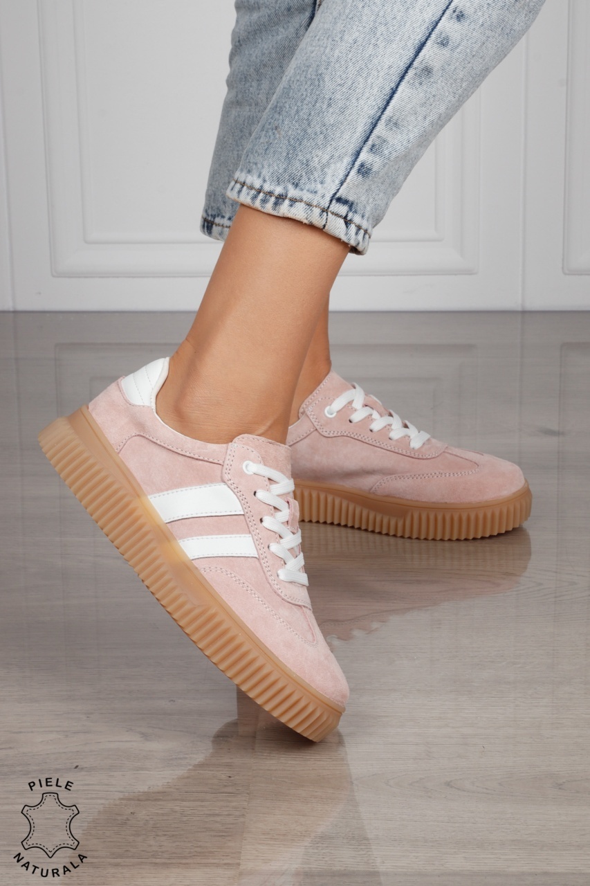 Pantofi Casual DAMA din Piele Naturala intoarsa, Model Retro CRL1531ROZ