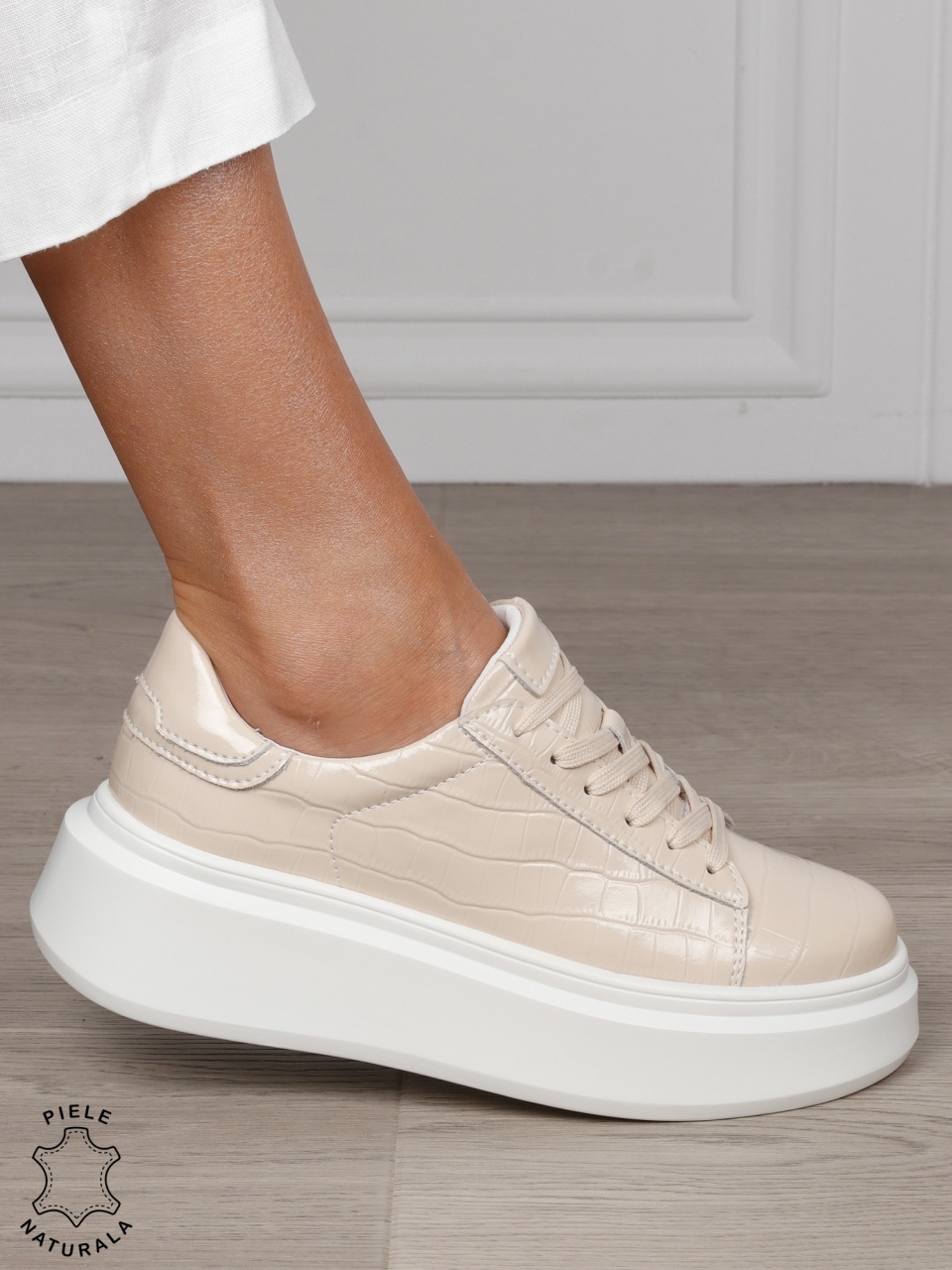 Pantofi Casual dama din Piele Naturala Lacuita CRL1552 BEJ