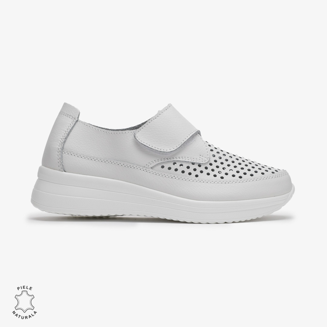 Pantofi casual dama din Piele Naturala Perforati CRL0713 ALB