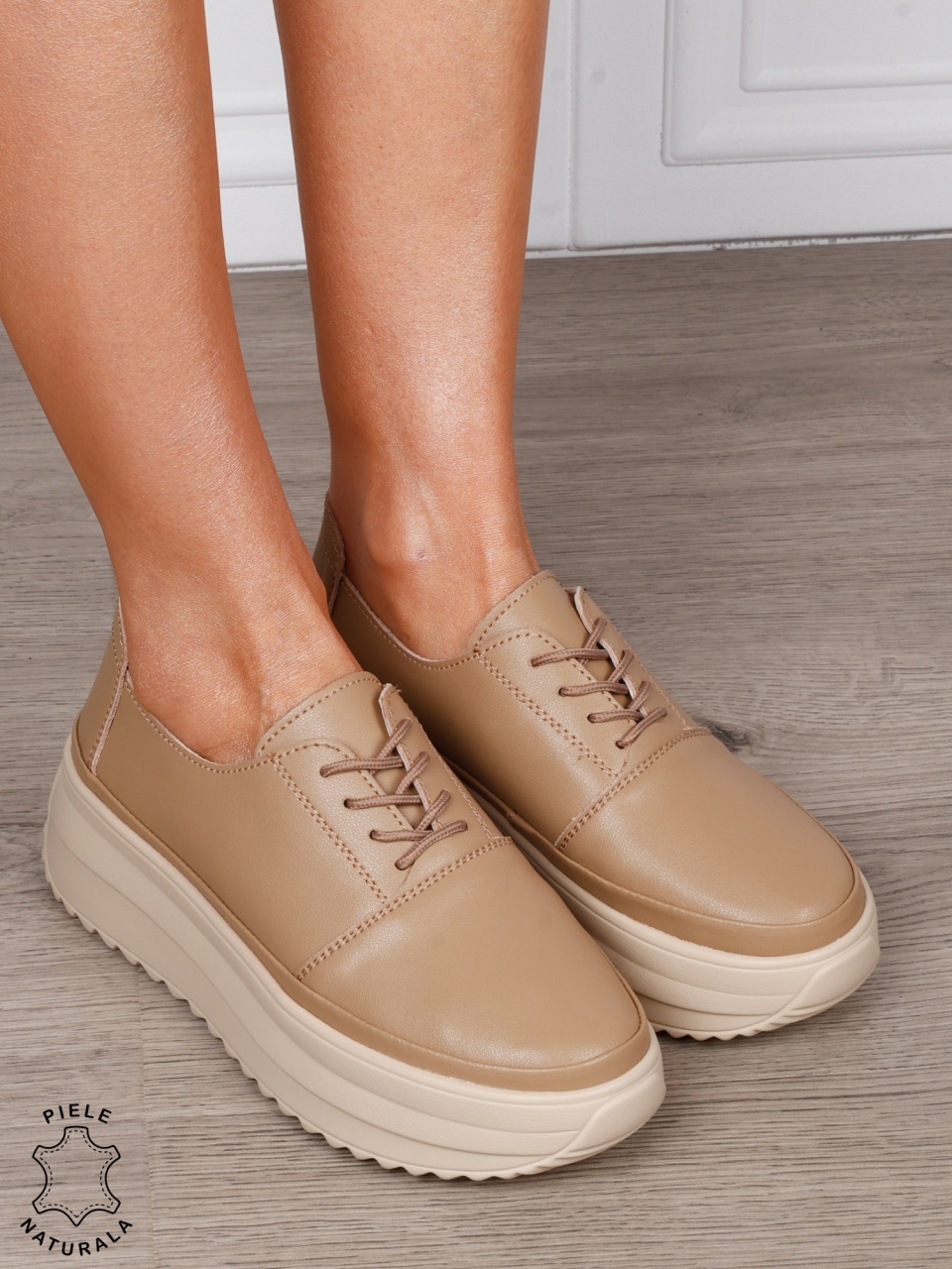 PANTOFI CASUAL Dama Piele Naturala CU SIRET CRL1439 KHAKI