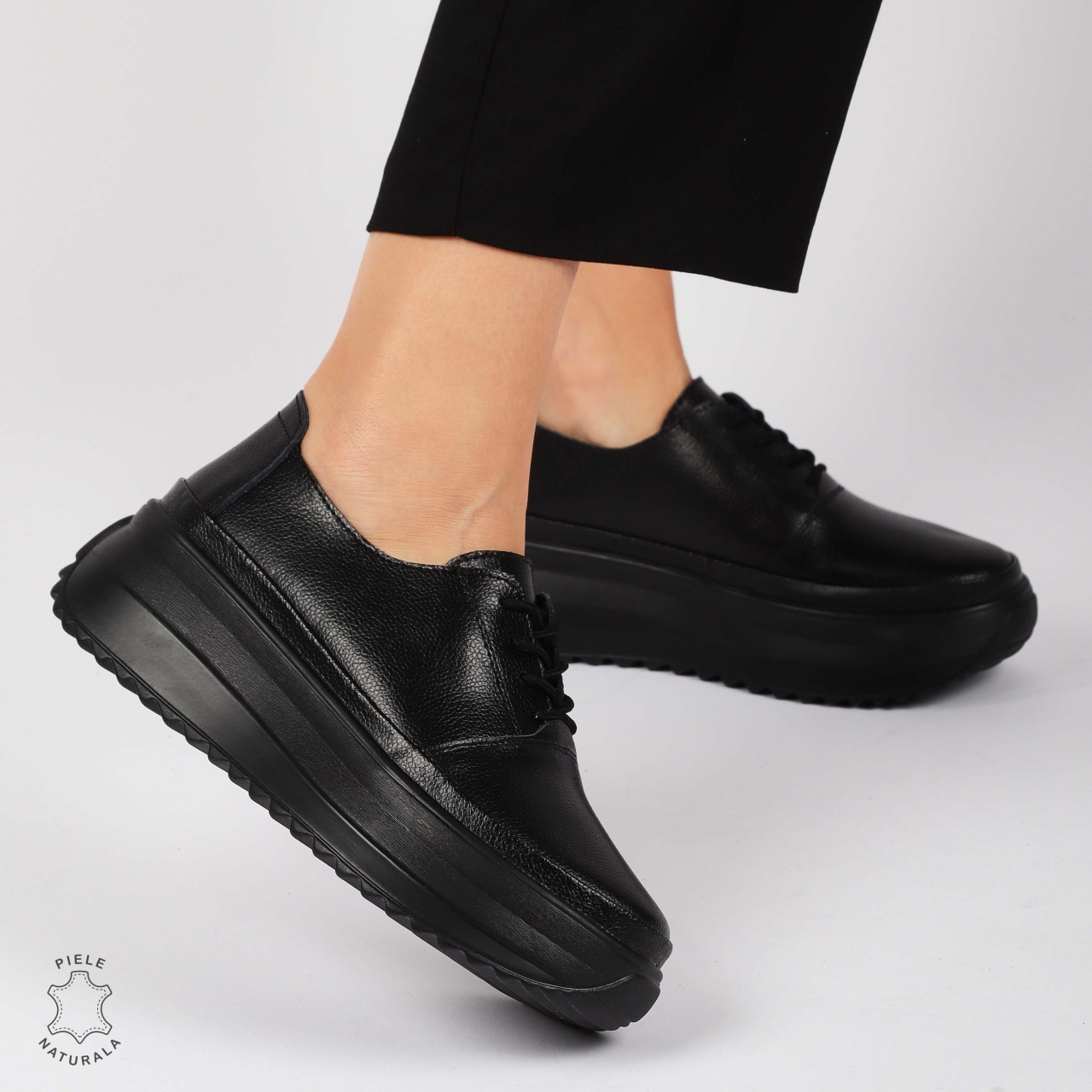 PANTOFI CASUAL Dama Piele Naturala CU SIRET CRL1439 NEGRU