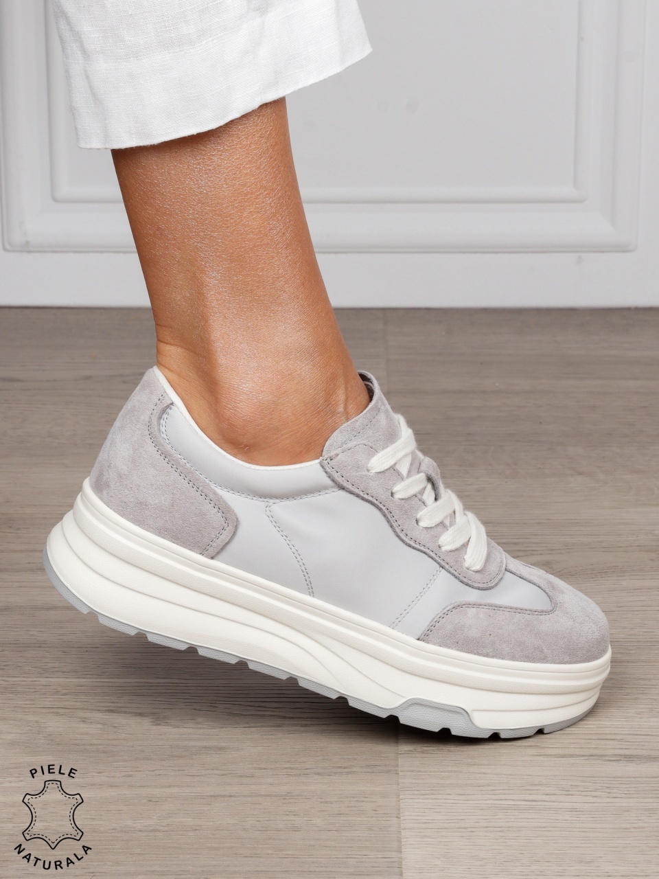 Pantofi Casual damă piele naturala intoarsa cu textil CRL1578 GRI