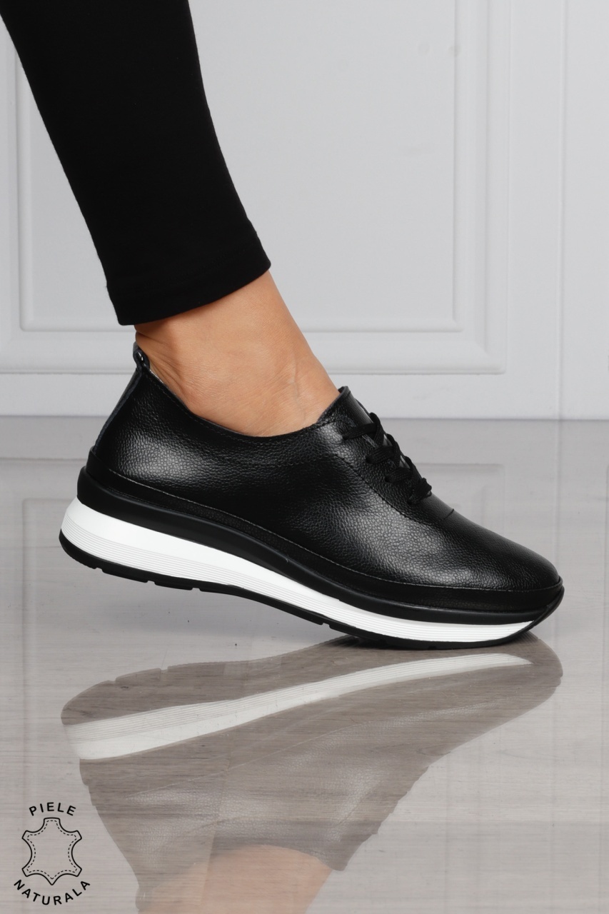 PANTOFI CASUAL Dama Piele Naturala USOR INALTA CRL1051 Culoare: NEGRUCUALB