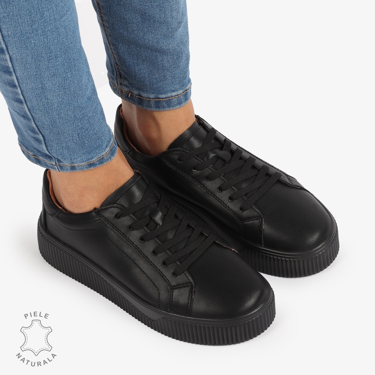 Pantofi Casual de dama din Piele Naturala CRL1222 NEGRU