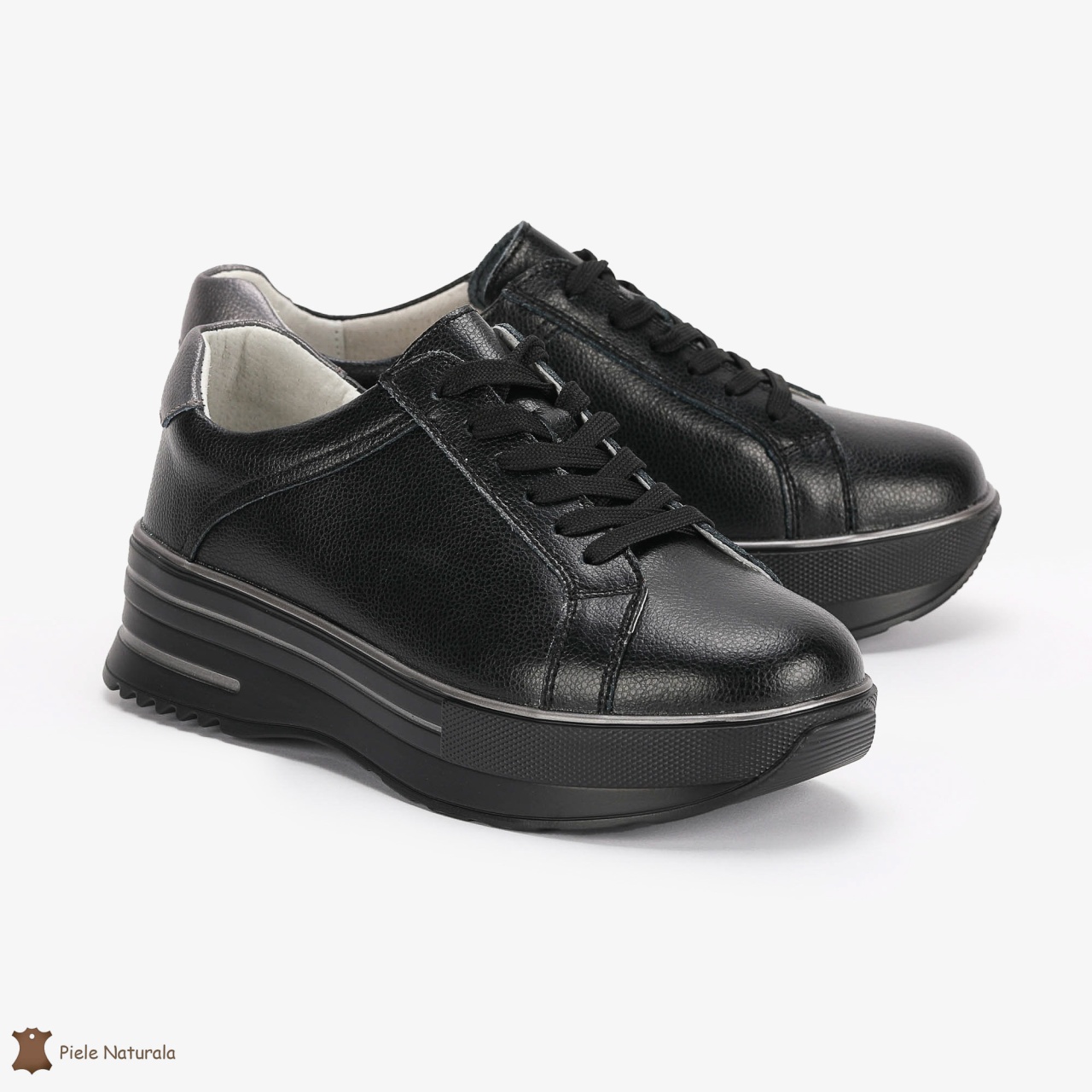 Pantofi Casual de dama din Piele naturala cu talpa groasa CRL0493 NEGRU