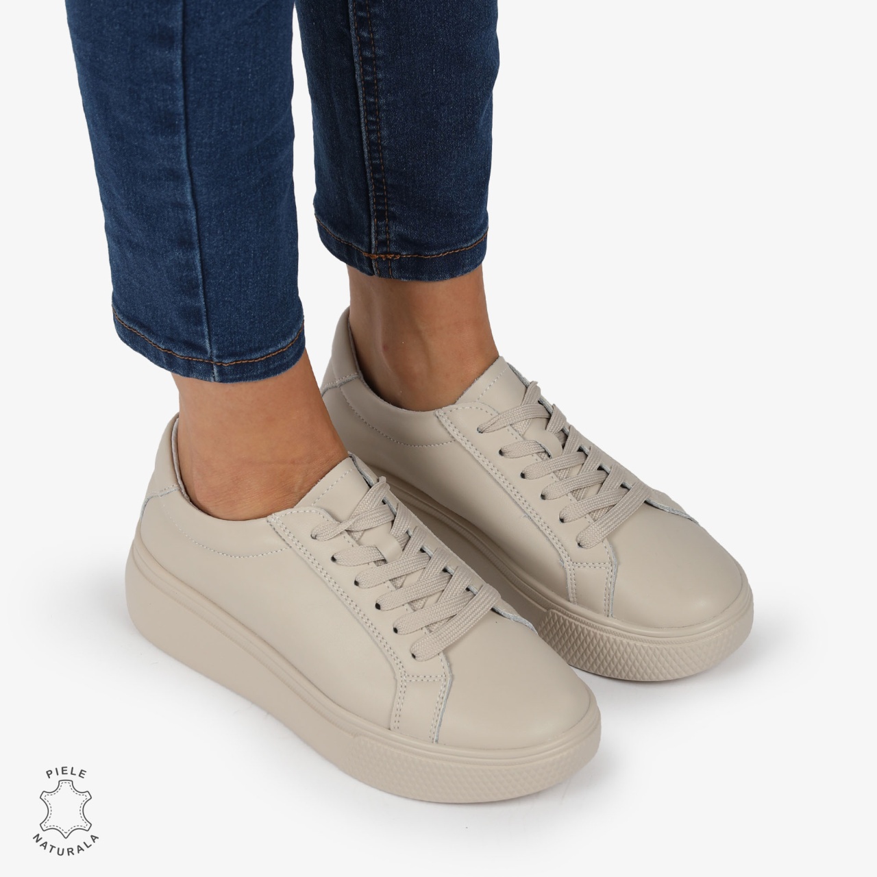 Pantofi CASUAL PIELE NATURALA cu detaliu lateral CRL1273 Bej