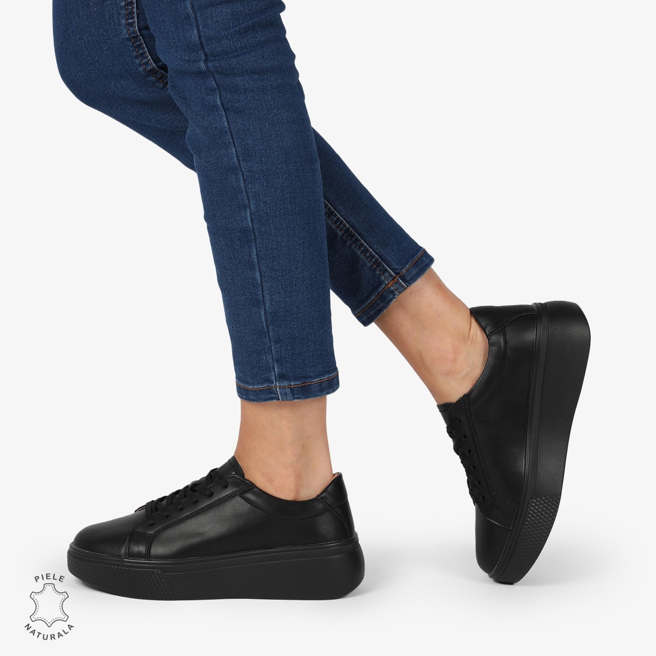 Pantofi CASUAL PIELE NATURALA cu detaliu lateral CRL1273 Negru