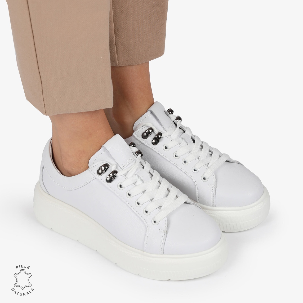 Pantofi CASUAL PIELE NATURALA CU INCHIDERE SIRET CRL1294 ALB